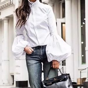 White Puffed Sleeve Blouse